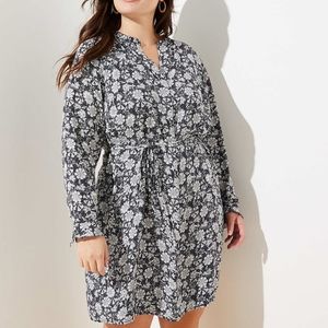 Loft Navy Floral Tie Waist Dress